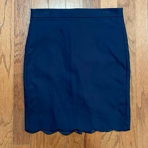 Scallop Hem J. Crew Pencil Skirt Navy Blue